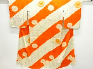 アンティーク　紋錦紗絞り麻の葉に花模様単衣長襦袢